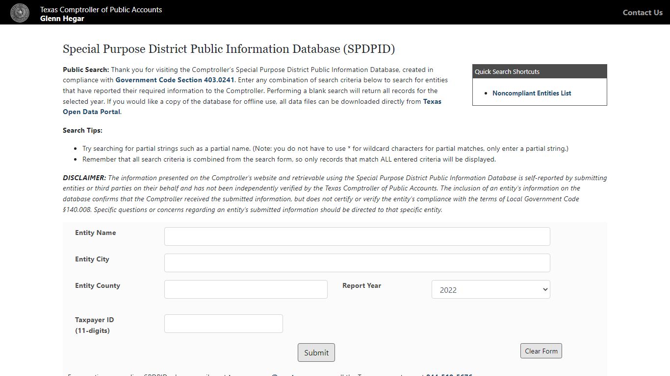 Special Purpose District Public Information Database